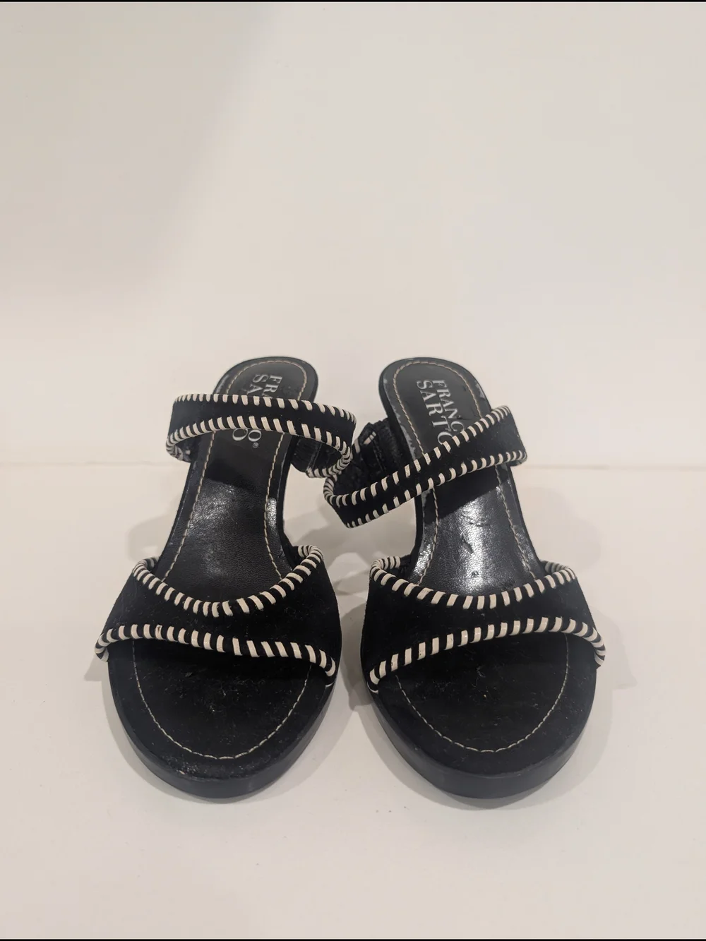Franco Sarto Black Suede Two-Strap Sandals